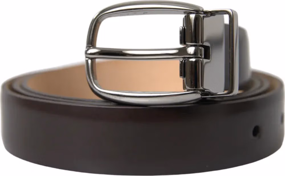 Dark Brown Leather Silver Metal Buckle Belt
