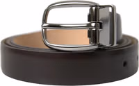 Dark Brown Leather Silver Metal Buckle Belt 1