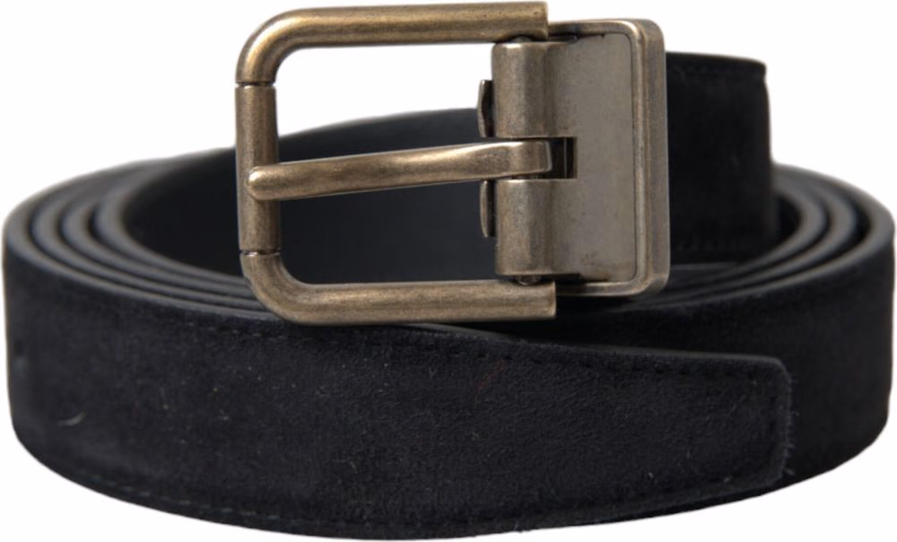 Black Suede Leather Gold Metal Buckle Belt