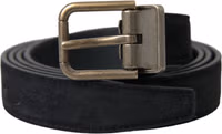 Black Suede Leather Gold Metal Buckle Belt 1