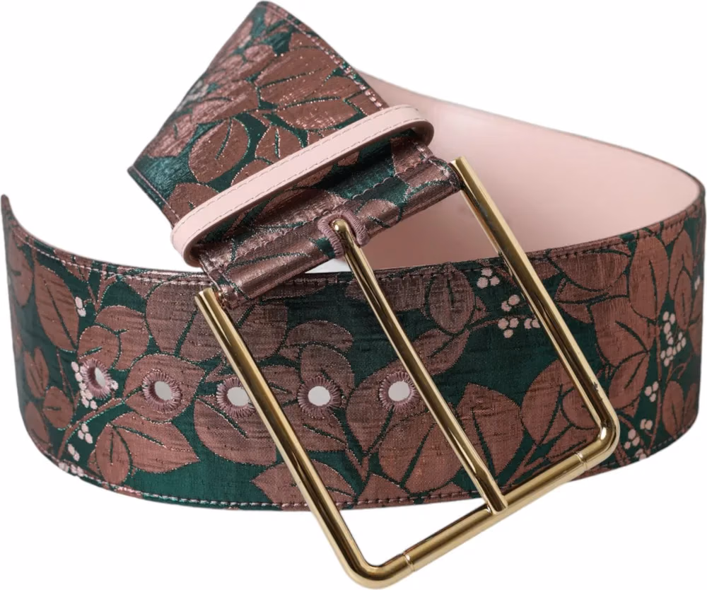Multicolor Floral Jacquard Lurex Gold Buckle Belt