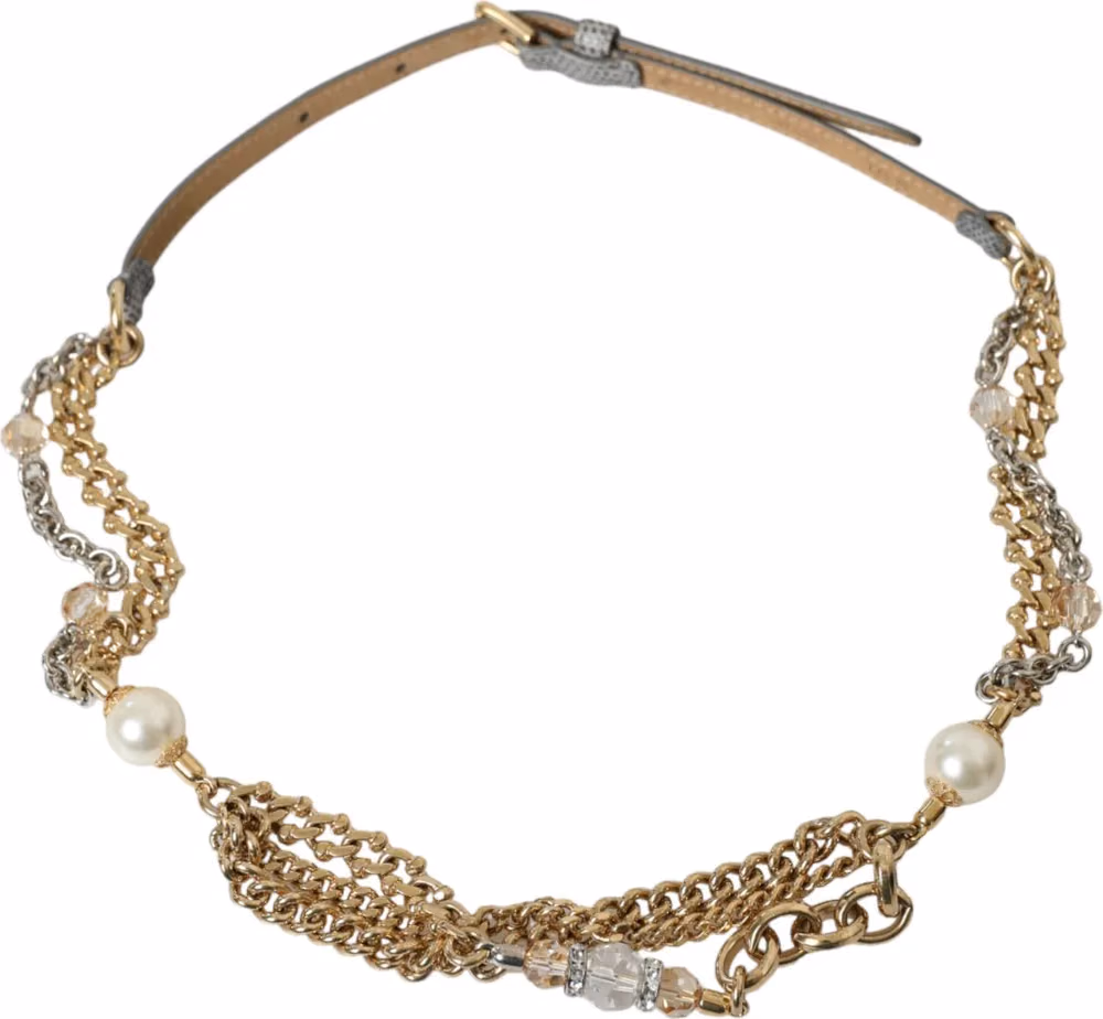 Blue Braided Gold Brass Chain Waist Belt