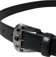 Black Embellished Leather Engraved Buckle Belt 2