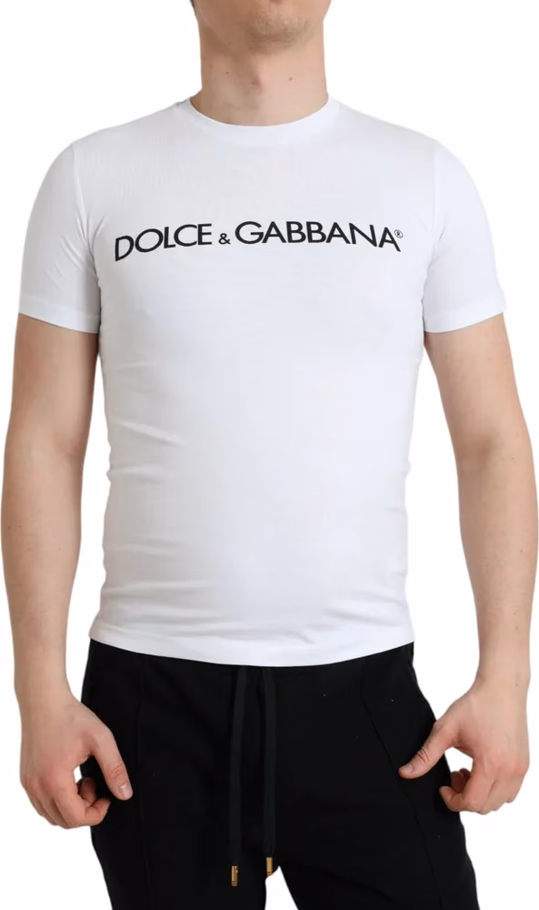 White Logo Print Cotton Crew Neck T-shirt