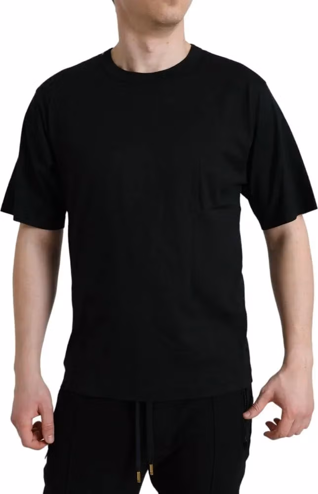 Black Logo Embossed Crew Neck Short Sleeves T-shirt