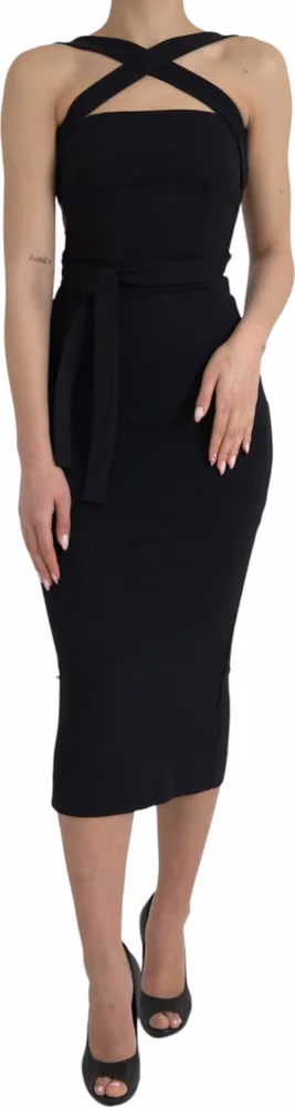 Black Sheath Halter Sleeveless Midi Dress