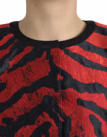 سترة معطف قصيرة سوداء وحمراء بنقشة جلد الحيوانات 4