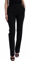 Black Wool Mid Waist Tapered Pants 1