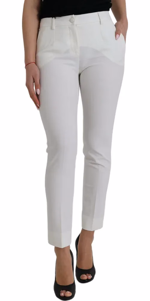 White Wool Mid Waist Tapered Pants