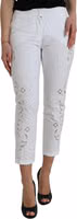 White Cut Out Cotton Mid Waist Cropped Pants 1