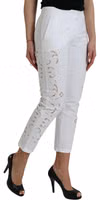 White Cut Out Cotton Mid Waist Cropped Pants 2