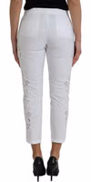 White Cut Out Cotton Mid Waist Cropped Pants 3