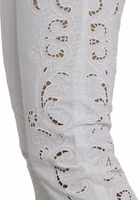 White Cut Out Cotton Mid Waist Cropped Pants 4