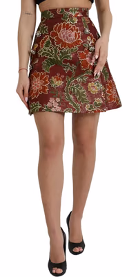 Maroon Floral Jacquard A-line Mini Skirt