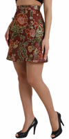 Maroon Floral Jacquard A-line Mini Skirt 2