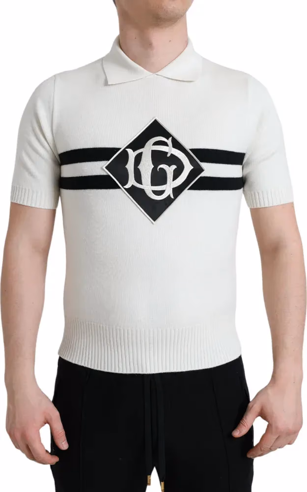 White DG Logo Collared Henley Shirt T-shirt