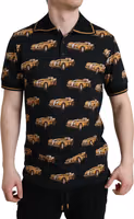Black Car Print Short Sleeve Polo T-shirt 1