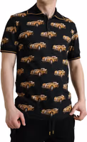 Black Car Print Short Sleeve Polo T-shirt 2