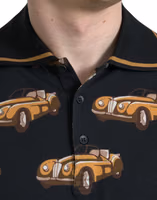 Black Car Print Short Sleeve Polo T-shirt 4