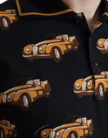 Black Car Print Short Sleeve Polo T-shirt 5