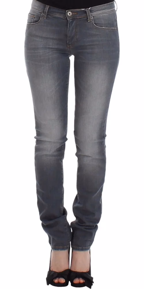 Gray Slim Jeans Denim Pants Skinny Leg Stretch