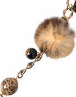 Gold Brass Leopard Fur Pearl Collier Chain Belt 2