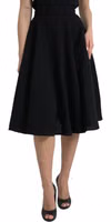Black High Waist A-line Knee Length Skirt 1