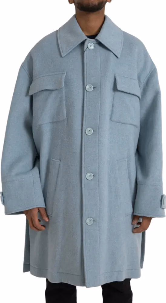 Light Blue Wool Button Trench Coat Jacket