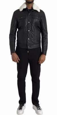 Black Leather Fur Collar Biker Coat Jacket