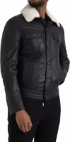 Black Leather Fur Collar Biker Coat Jacket 2