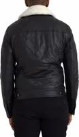 Black Leather Fur Collar Biker Coat Jacket 3
