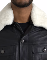 Black Leather Fur Collar Biker Coat Jacket 4