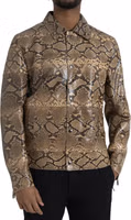 Beige Exotic Leather Biker Blouson Jacket 1