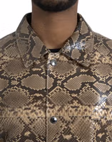 Beige Exotic Leather Biker Blouson Jacket 4