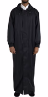 Black Polyester Hooded Long Windbreaker Jacket 1