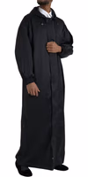 Black Polyester Hooded Long Windbreaker Jacket 2