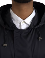 Black Polyester Hooded Long Windbreaker Jacket 4