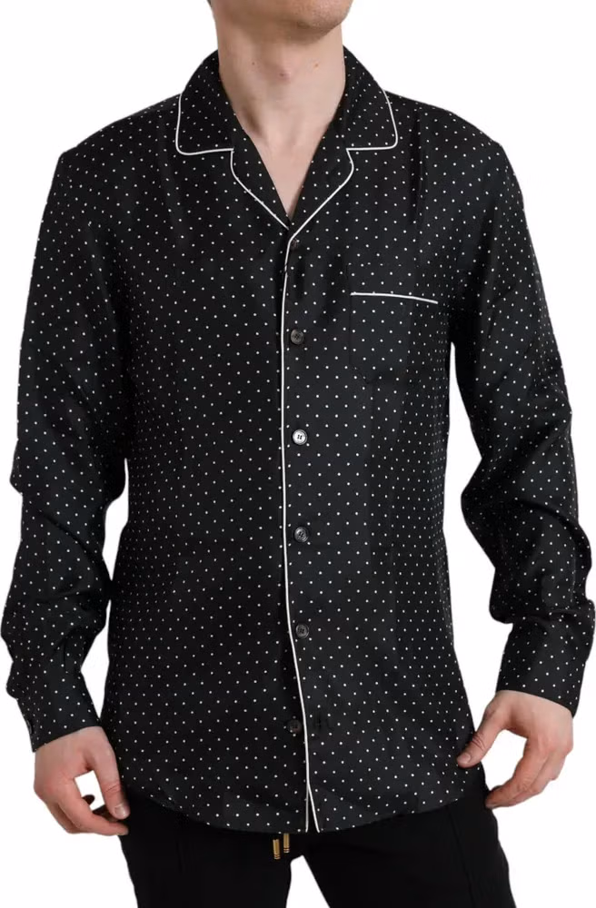 Black Polka Dot Silk Long Sleeve Shirt