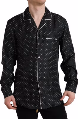 Black Polka Dot Silk Long Sleeve Shirt