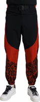 Black Red Leopard Print Nylon Jogger Pants 1