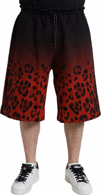 Red Leopard Print Cotton Bermuda Shorts