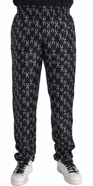 Black Horseshoe Print Silk Pants