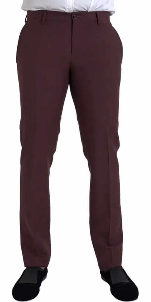 Maroon Wool Men Slim Fit Dress Pants