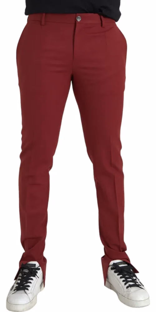 Red Wool Men Slim Fit Dress Pants