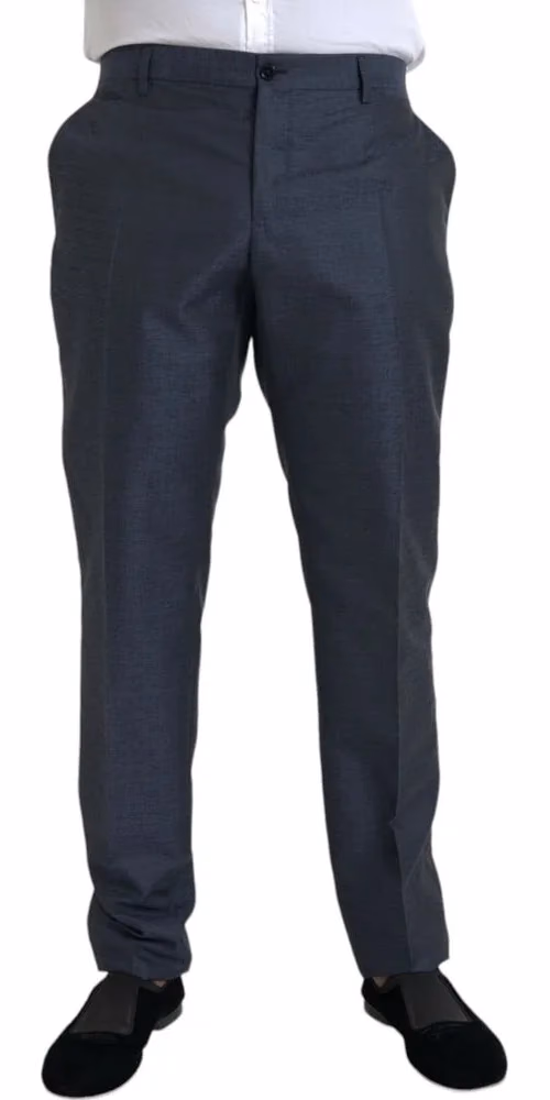 Blue Wool Men Skinny Dress Pants