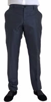 Blue Wool Men Skinny Dress Pants 1