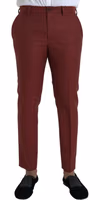 Maroon Wool Men Skinny Dress Pants 1