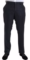Blue Brocade Wool Skinny Men Dress Pants 1