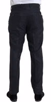 Blue Brocade Wool Skinny Men Dress Pants 3