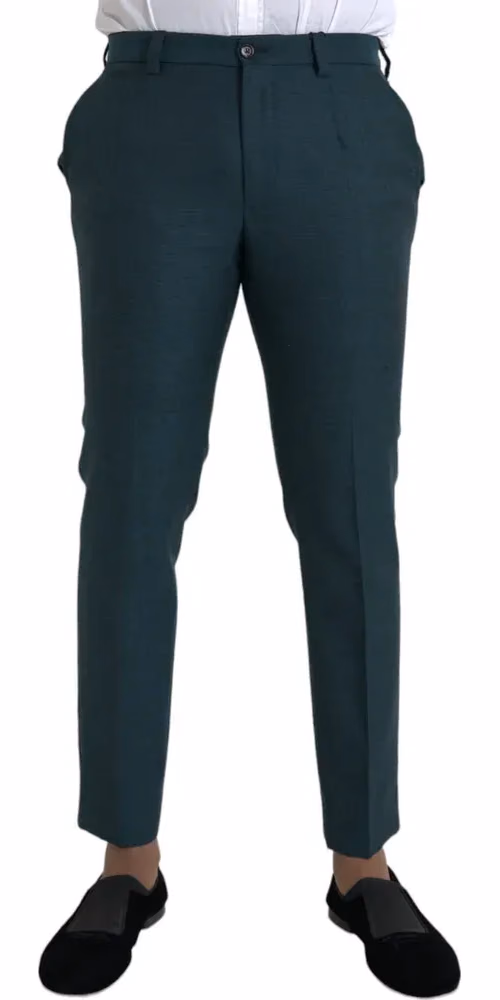 Green Wool Skinny Slim Dress Pants